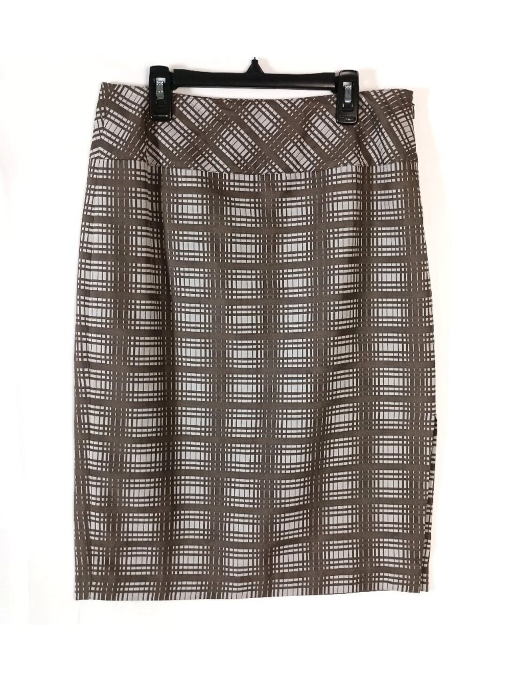 J Crew Pencil Skirt 6 Taupe Plaid Front Slit Career Office Midi Skirt